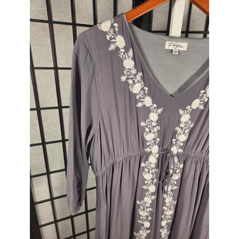 Polagram Purple Floral Embroidered Boho Maxi Dress V-Neck 3/4 Sleeve Large - Picture 2 of 8